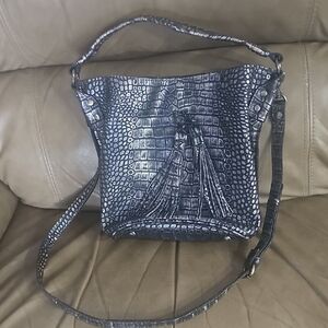 Patricia Nash Black Crocodile-Embossed Shoulder Bag